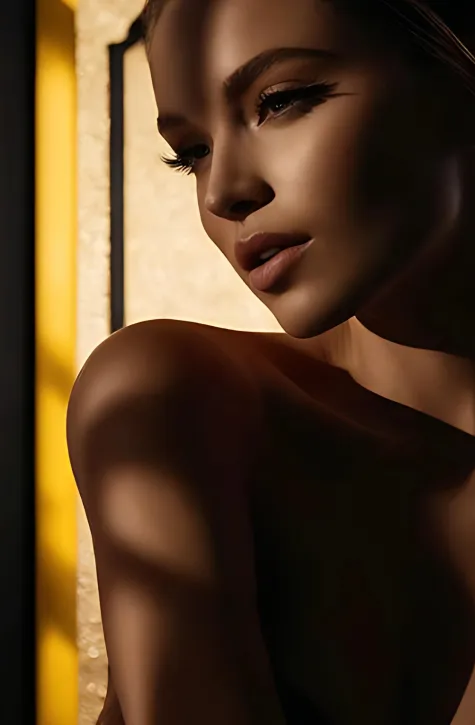Glamorous Las Vegas model with dramatic lighting at a high-end photo shoot