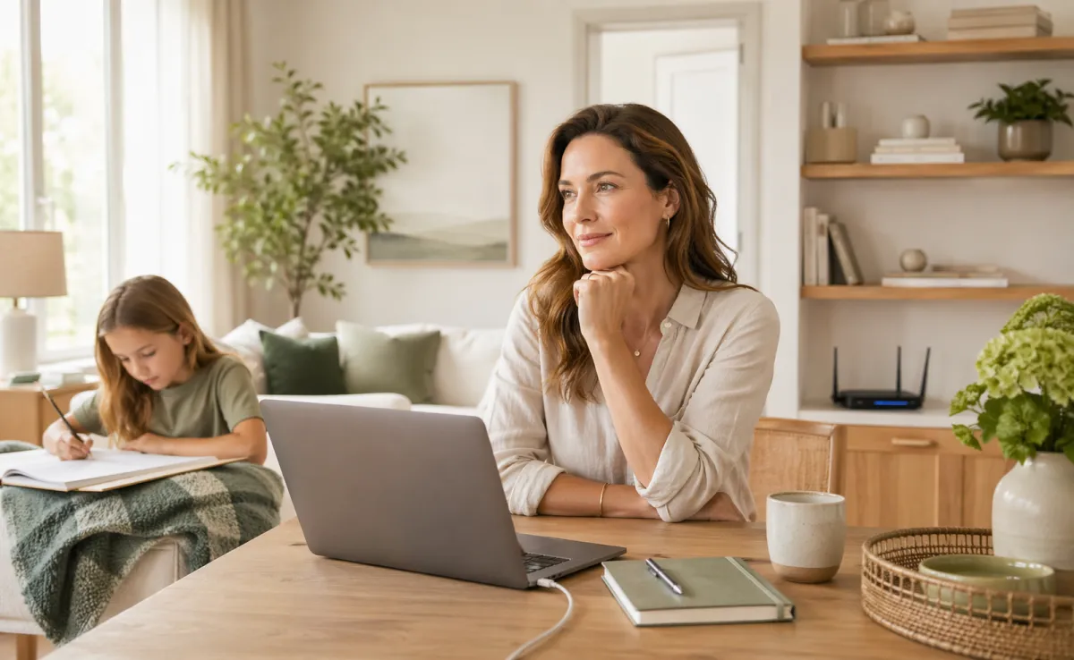 Thoughtful Mother Thinking About Wi-Fi and EMFs