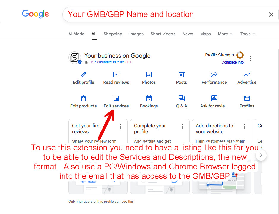 Google Business Profile New Services Format - Required Interface