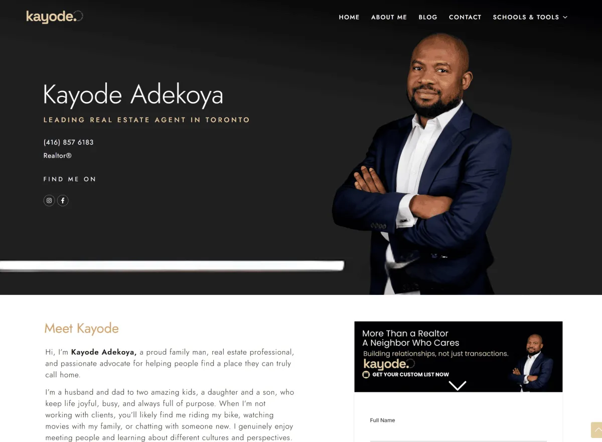 real estate website example for real estate agent in whitby