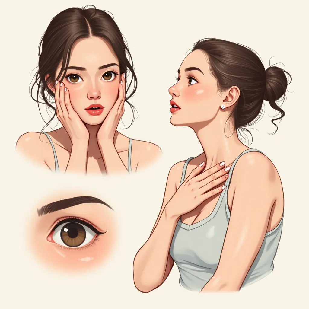 Illustration showing five physical traits—eyes, hands, posture, face, and breath—that express character emotion