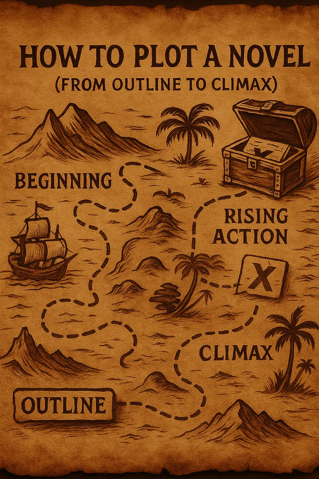 A map showing a novel’s plot structure from beginning to climax to end