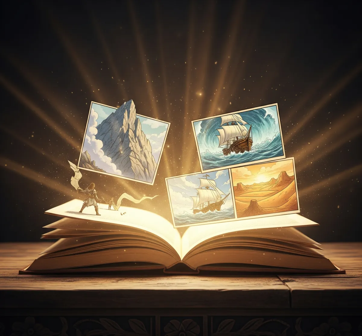 An open book emitting light to represent the story promise that draws readers in.