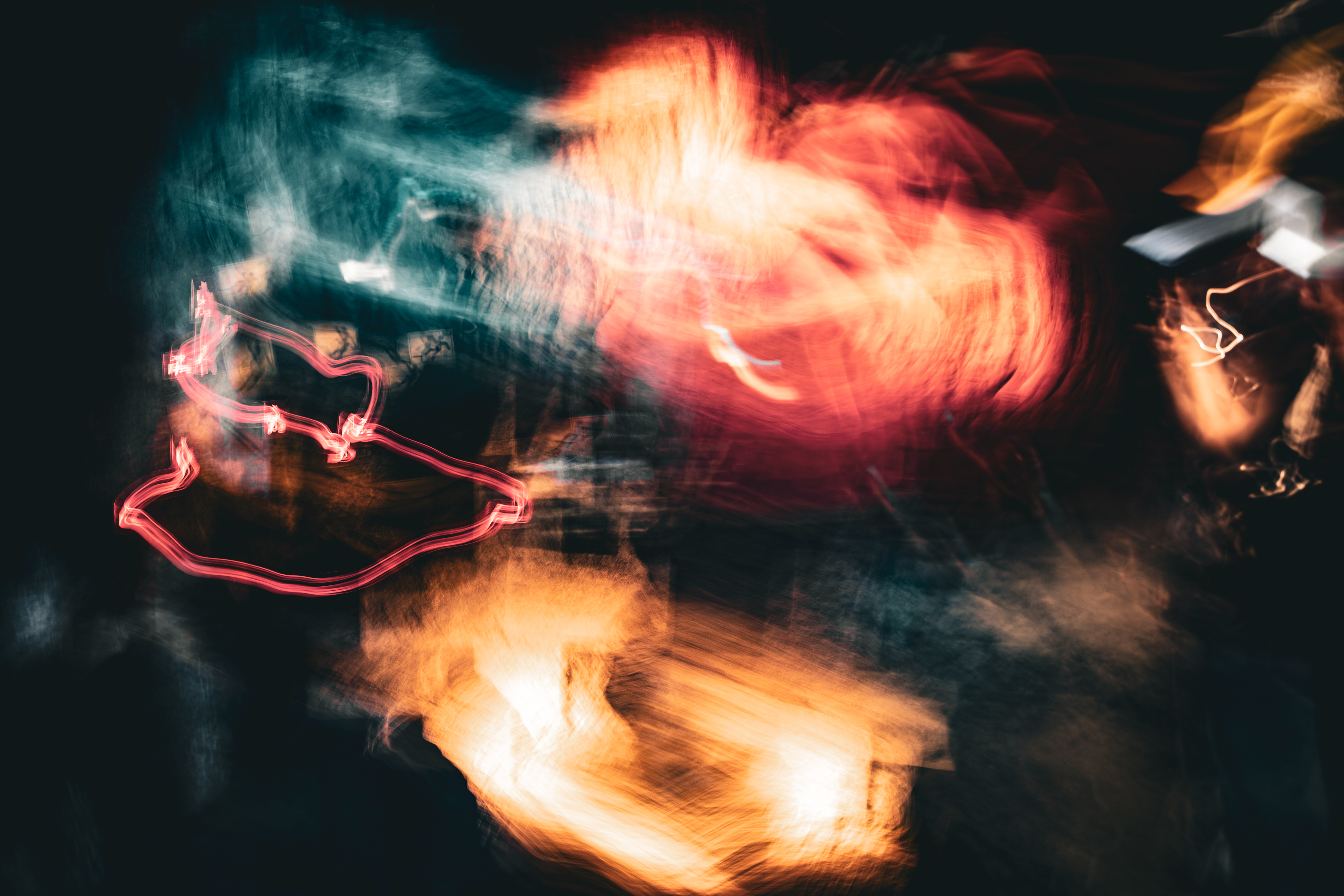 Long exposure ICM abstract photograph inside the Salt Cathedral of Zipaquirá, Colombia, warm light and color bleeding through ancient halite, by fine art photographer Angie Harker