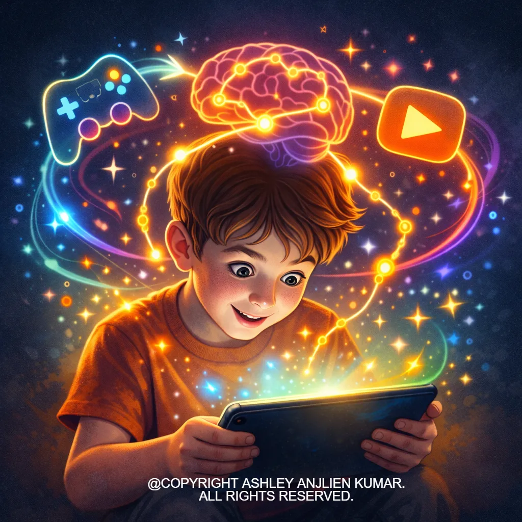 Parent guiding children with healthy screen time boundaries while balancing technology use, family connection, and intentional digital habits at home.