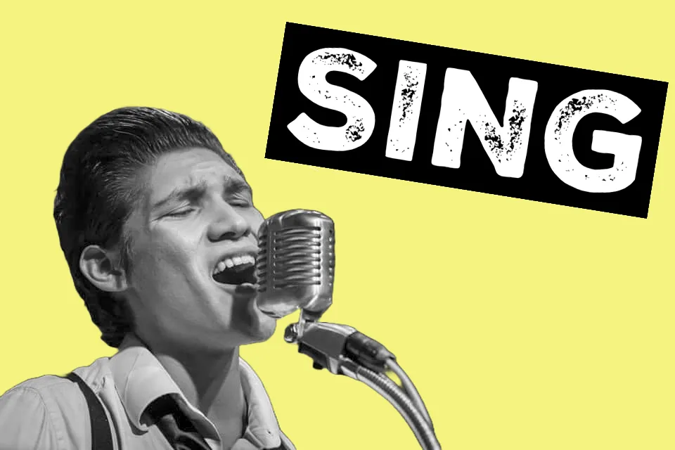 Abstract waves of green, yellow, and blue colors.