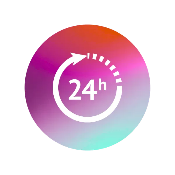 Pink and light blue circle with a 24 hour timer in the middle