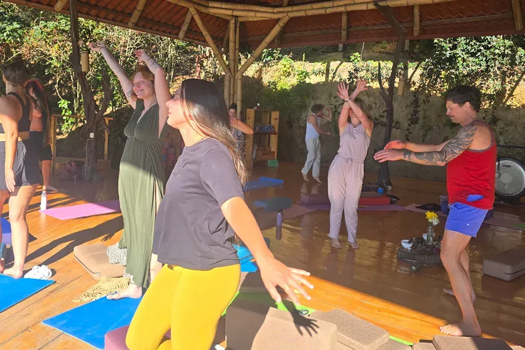 Participants exploring movement and embodiment at a Tantra Ritual retreat