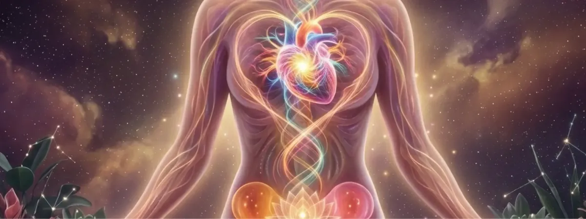 owing heart with energy currents rising through the body, illustrating ojas and sacred sexual energy in tantra