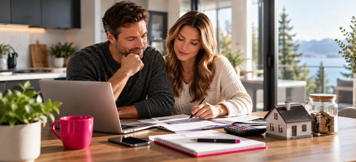 Canadian homeowners reviewing a home maintenance budget and planning for future repair expenses