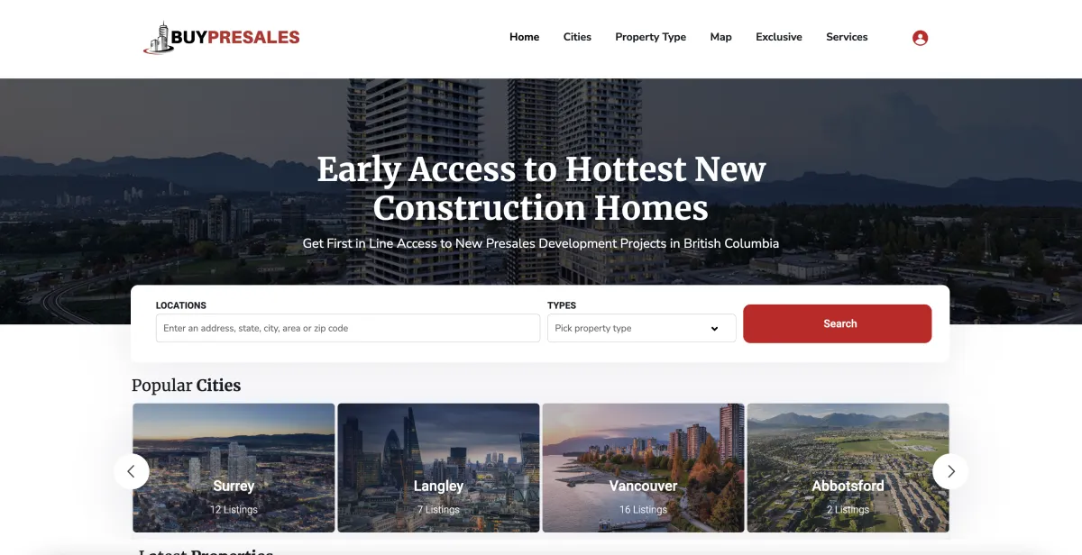 Presale Construction and Development website designer in Vancouver
