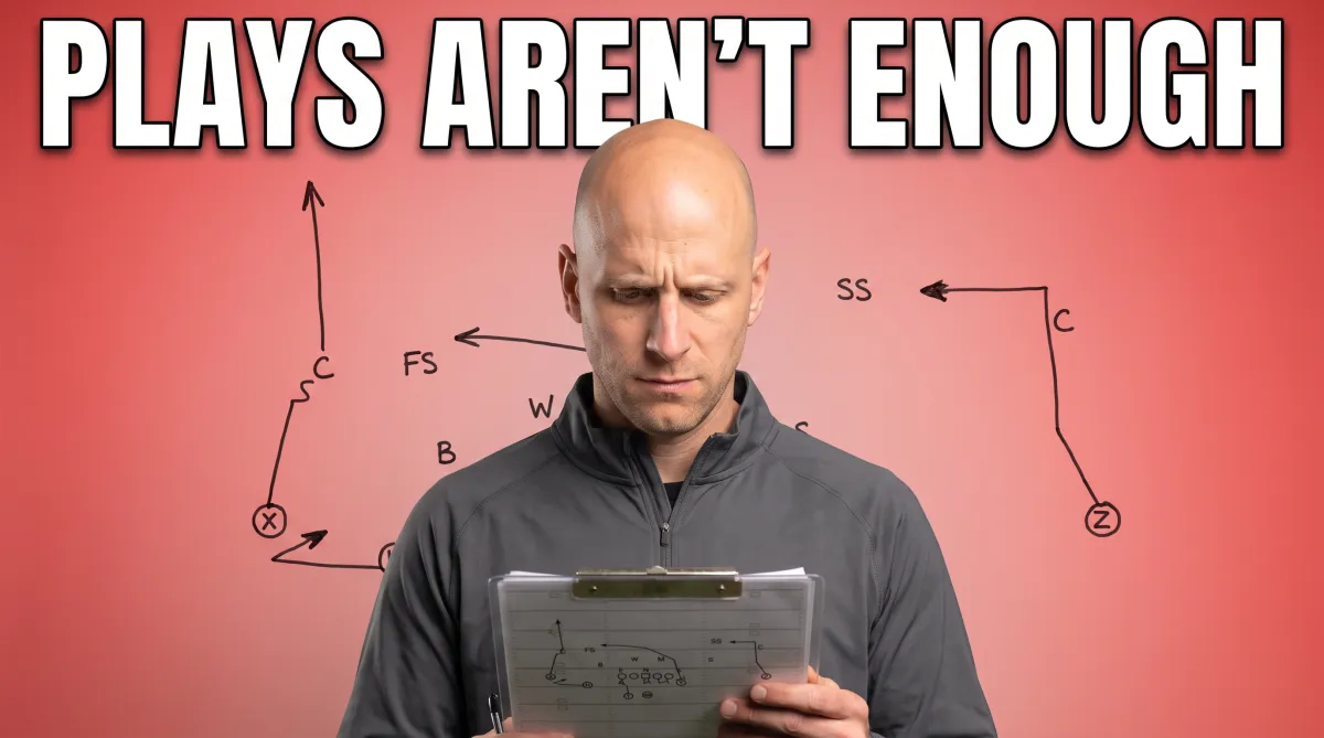 Diagram of Football Coach confused with too many plays.  