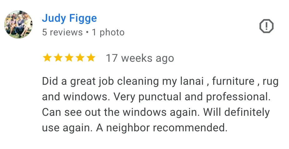 Five-star customer review for carpet cleaning in Kihei