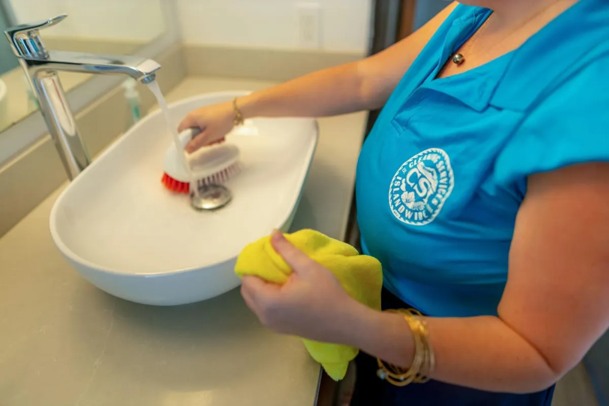 CSI maid scrubbing sink with brusk and running water