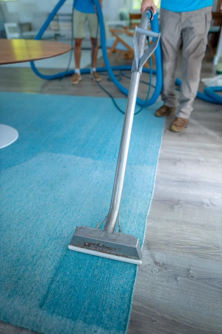 Technician using professional equipment for carpet cleaning on Maui