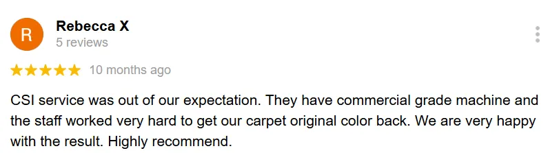 Verified 5-star testimonial from Kihei customer recommending CSI Carpet Cleaning