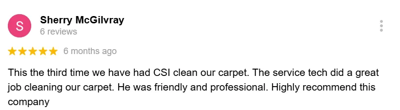 Verified 5-star testimonial from Kihei customer recommending CSI Carpet Cleaning