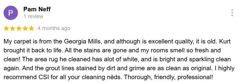 Kihei homeowner 5-star testimonial praising CSI’s carpet cleaning results and service