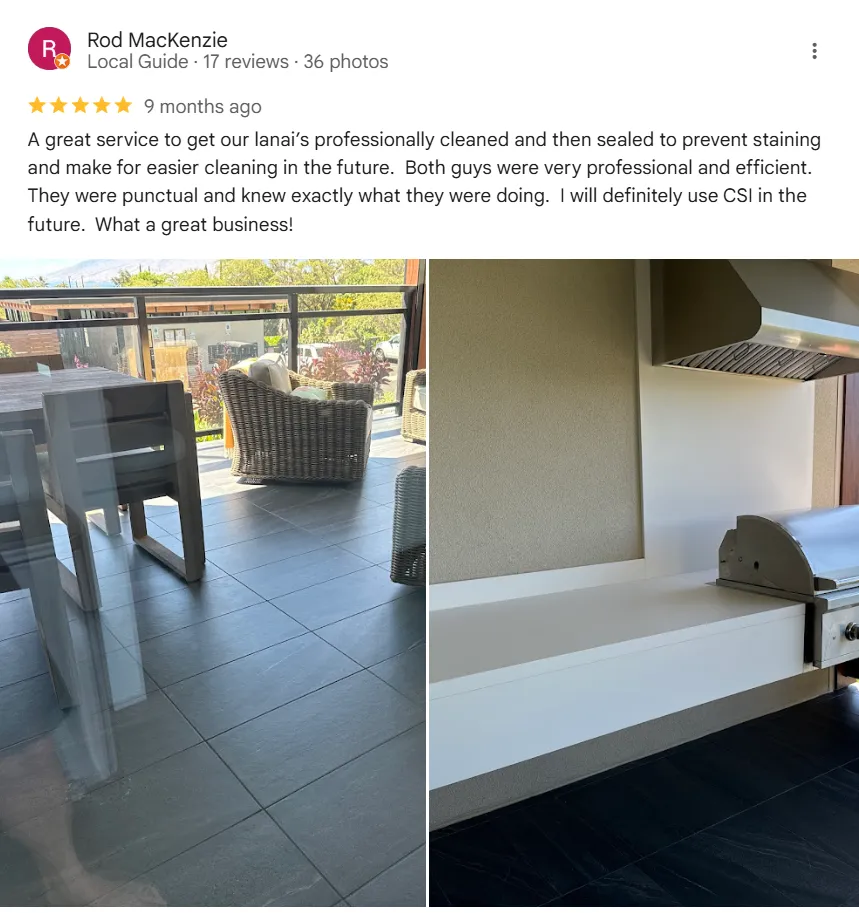 Five-star customer review for carpet cleaning in Kihei