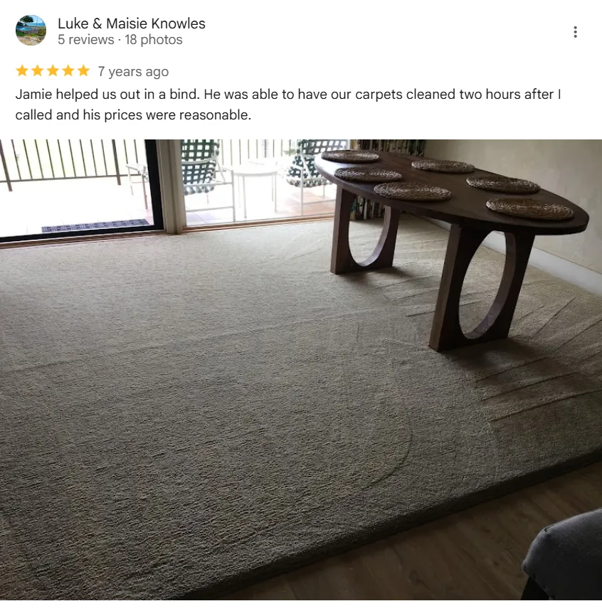 Five-star customer review for carpet cleaning in Kihei