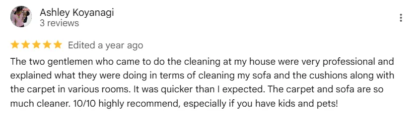 Verified 5-star testimonial from Kihei customer recommending CSI Carpet Cleaning