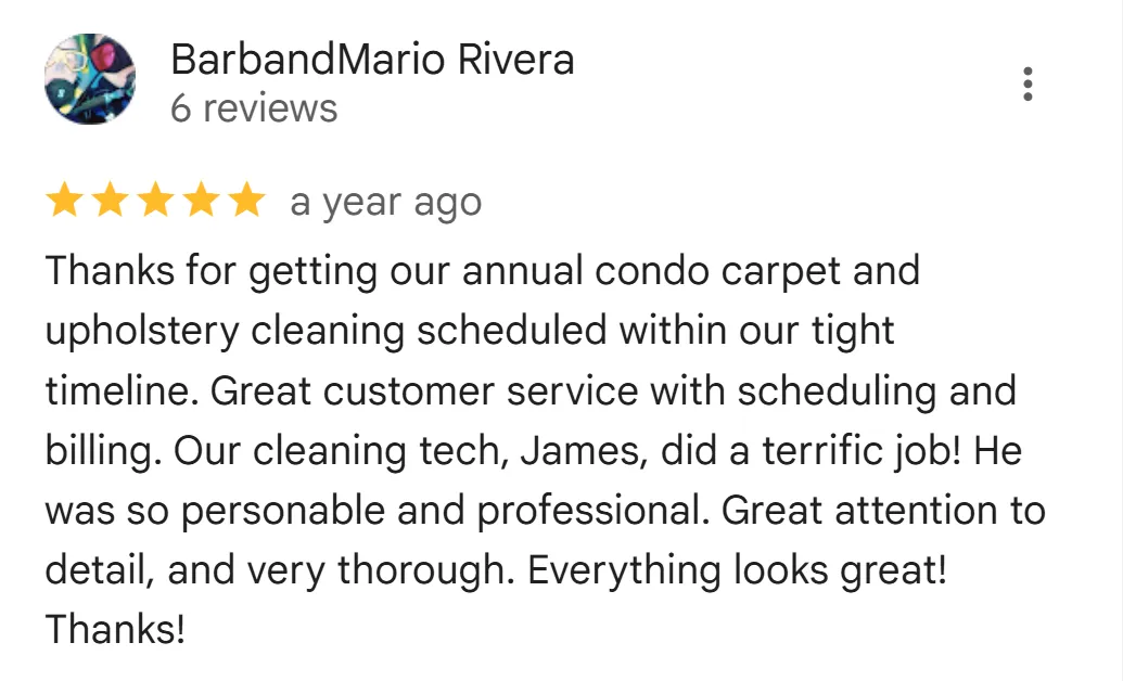 Verified 5-star testimonial from Kihei customer recommending CSI Carpet Cleaning