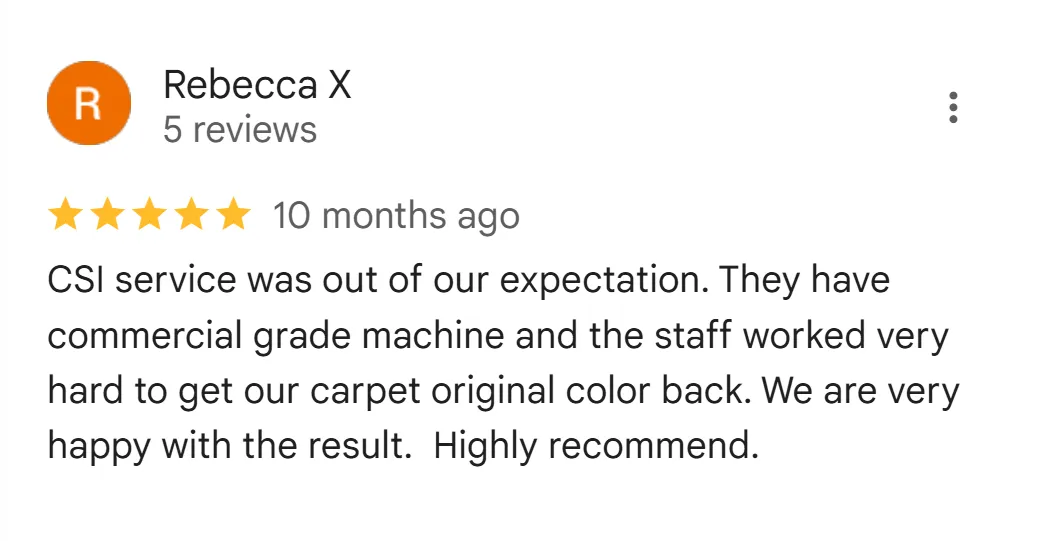 5-star customer review praising integrity and excellent home cleaning service