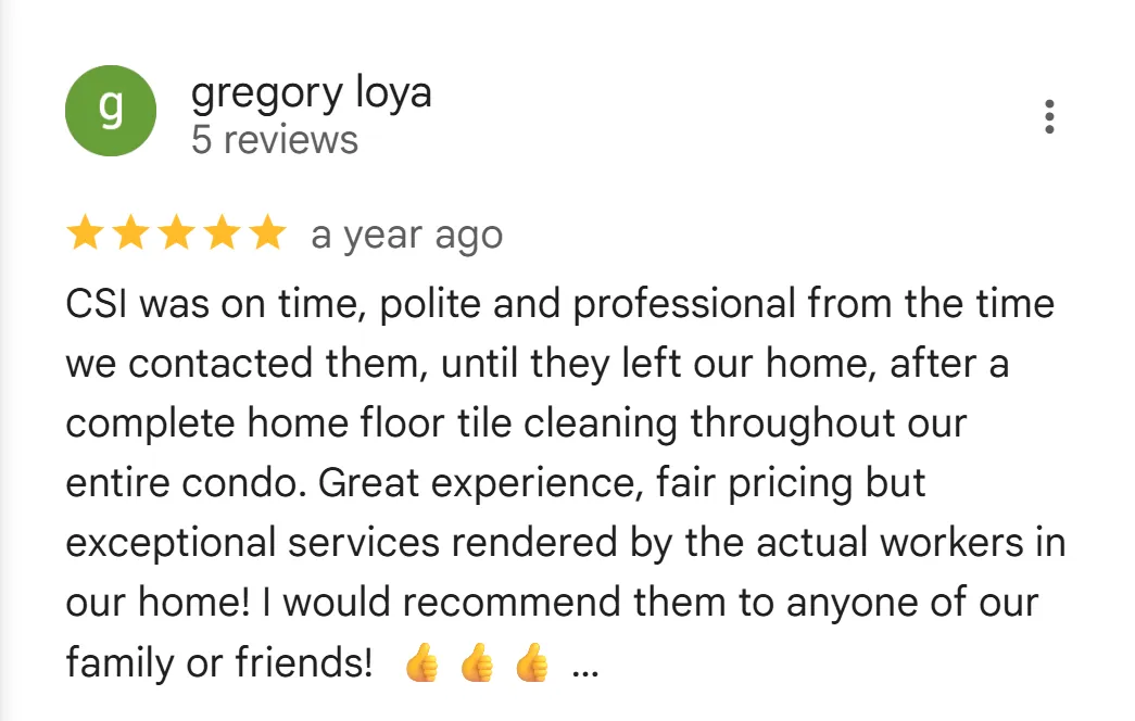 Google review by Kihei homeowner praising CSI carpet cleaning