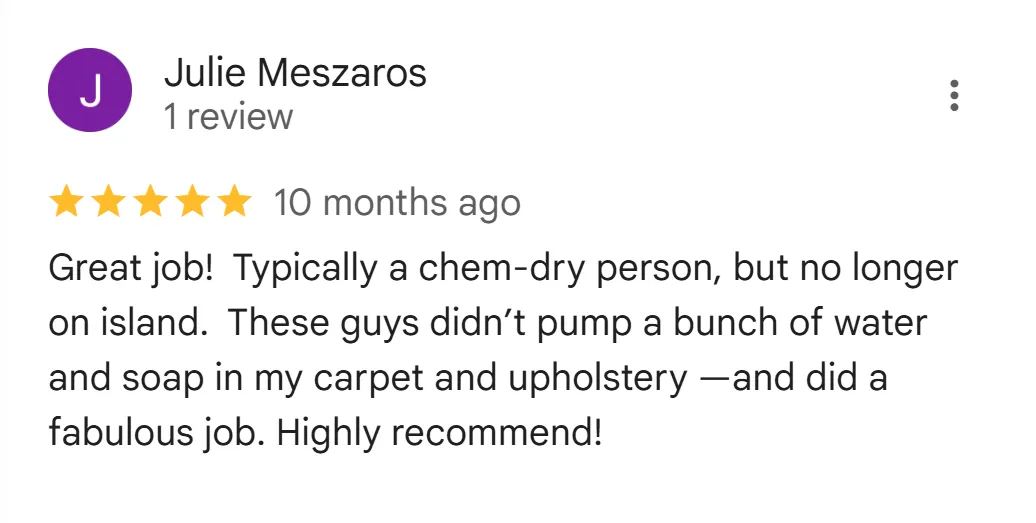 5-star customer review praising integrity and excellent home cleaning service