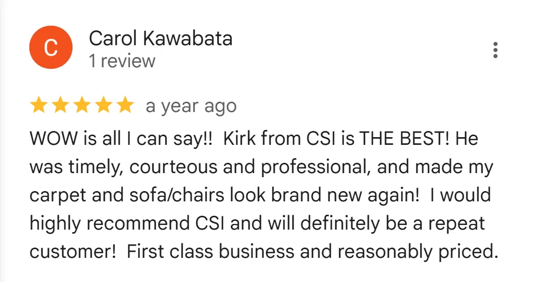 Positive customer review mentioning quality, integrity, and reliable service