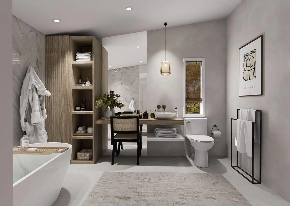 Modern bathroom renovation with porcelain tile flooring in Oshawa