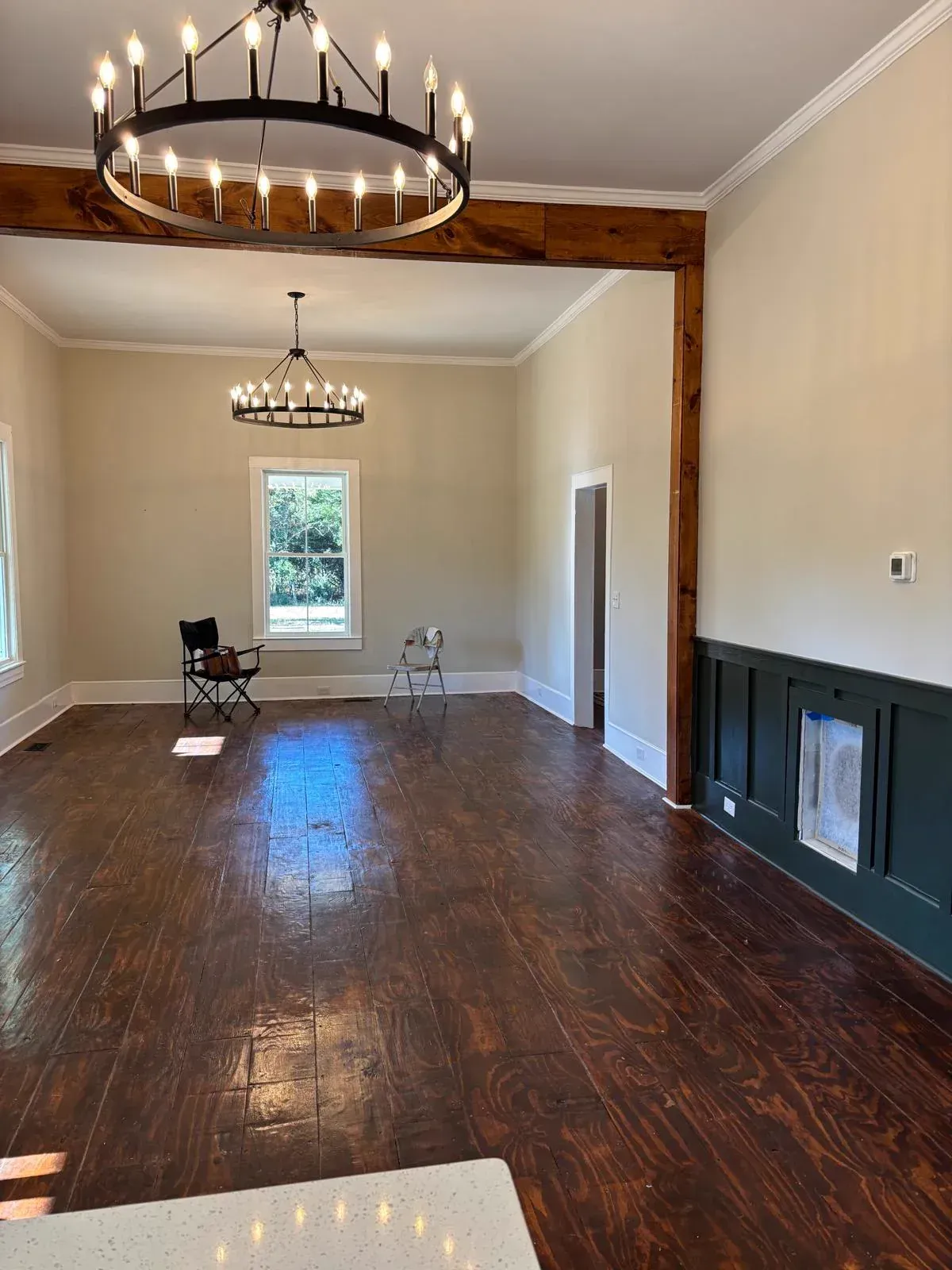 AFTER: Living room of a single-family home in Upstate South Carolina, after restoration by Eby and Co.