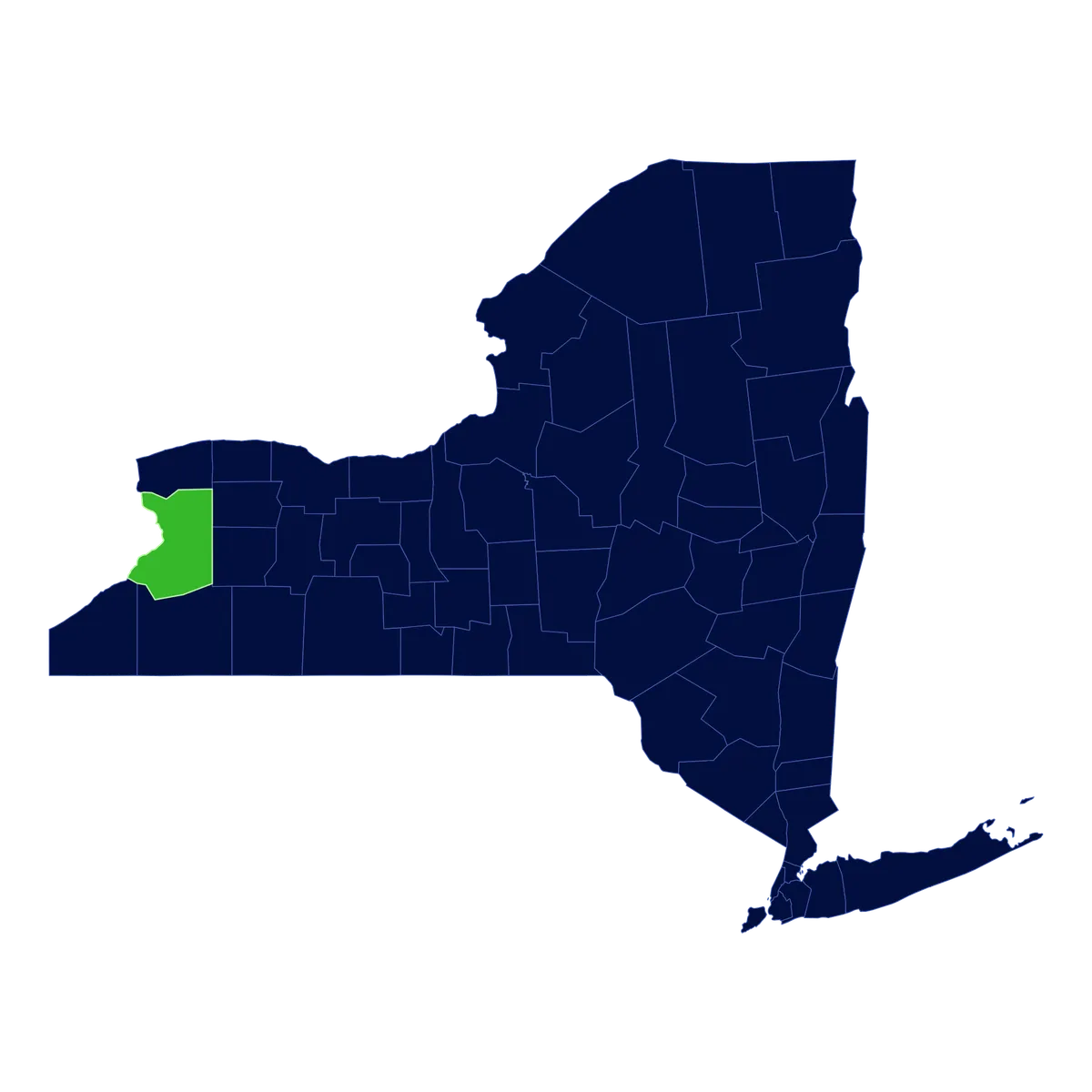 Map of New York State with Erie County highlighted, showing MAID IN THE 716's Western New York service area