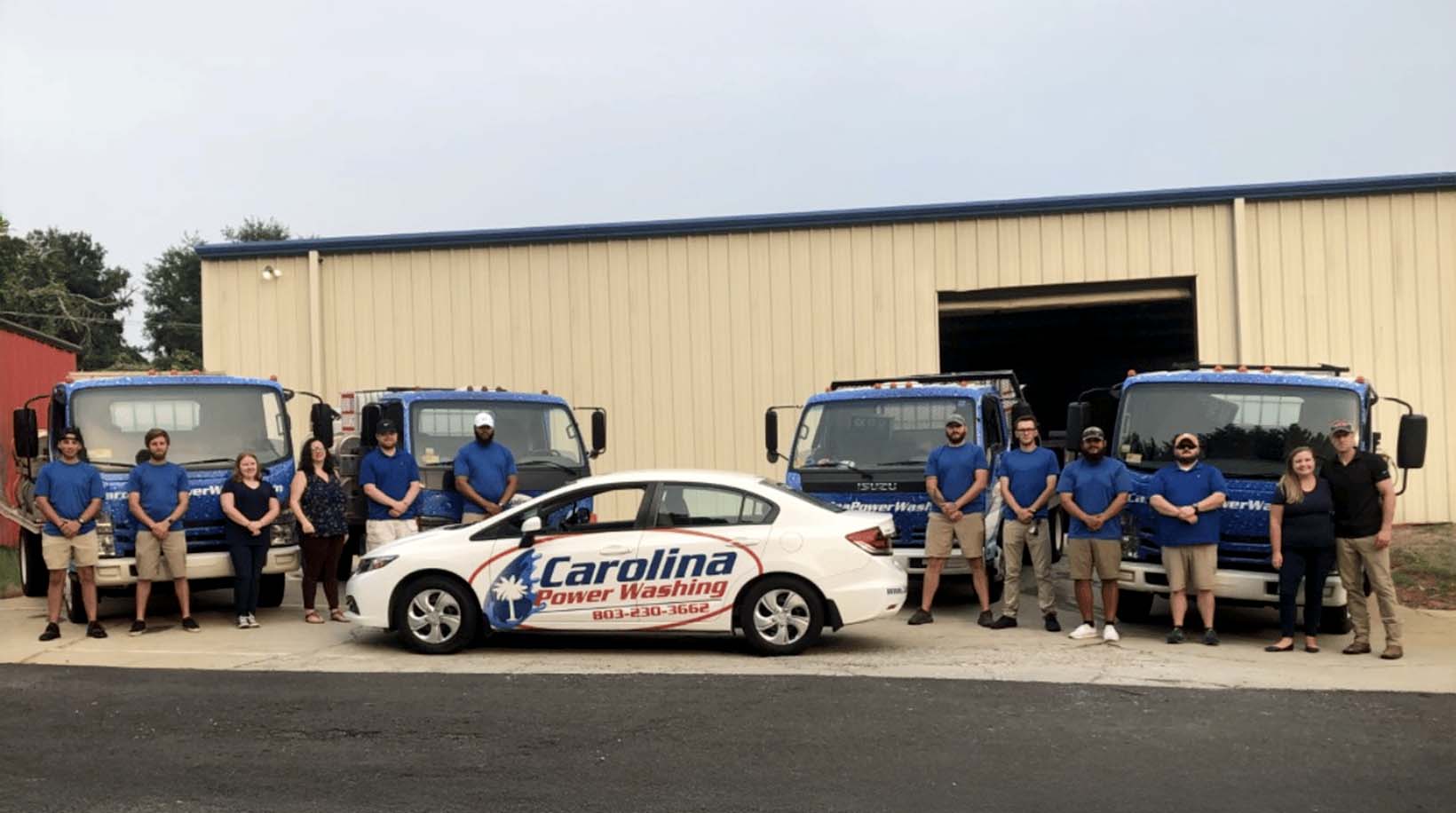 Map and city skyline representing service areas in the Carolinas