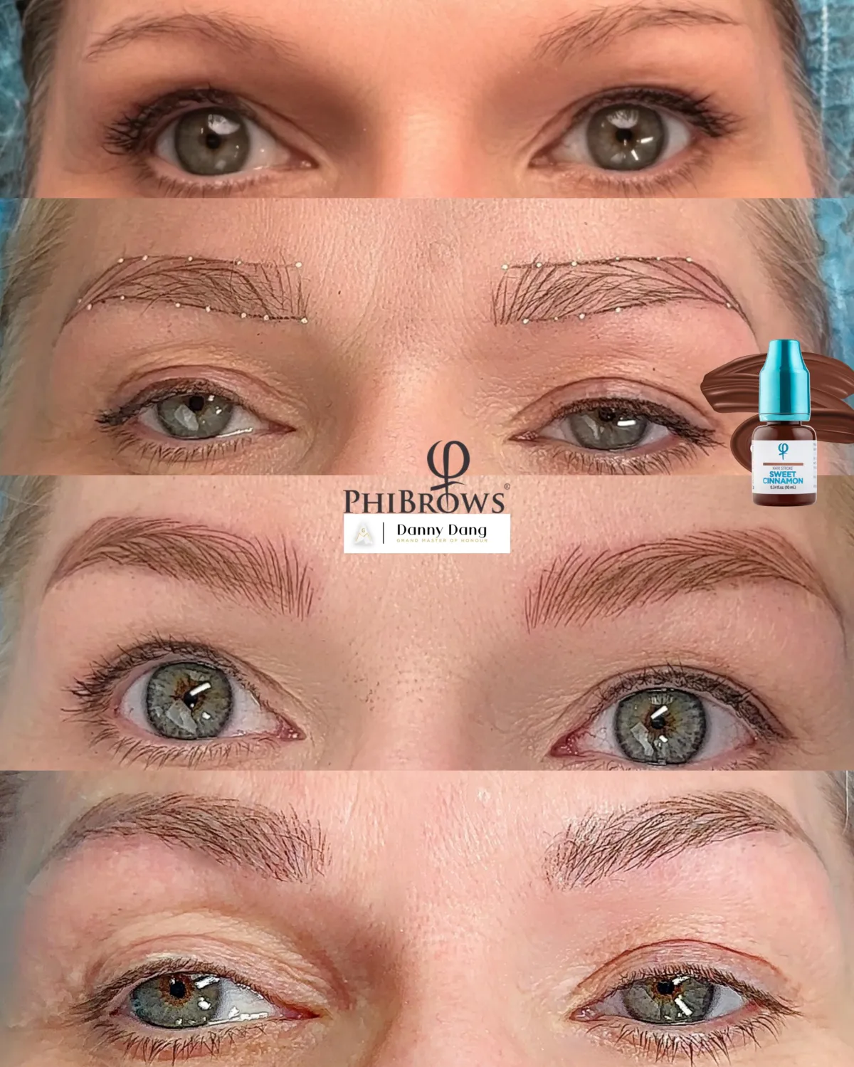 Trước và sau nano brows với kết quả lành 1 tháng, cùng một khách — kỹ thuật PhiBrows