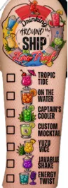 Play Drinking Around The Ship on your next cruise! 8 water-resistant tattoo sheets, 7 drink designs + instructions. Adults 21+. and Zero-Proof. Shop Now!