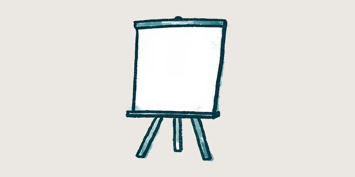 A hand-drawn flip chart easel with a blank paper pad