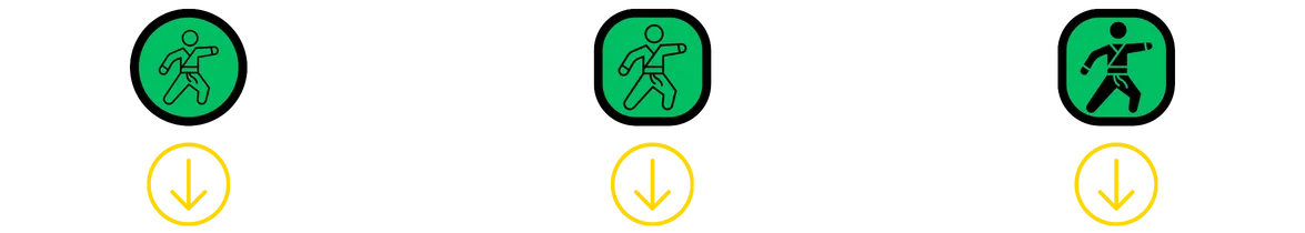 Icons representing different age‑group martial arts programmes