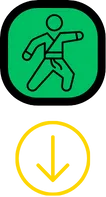 Icons representing different age‑group martial arts programmes