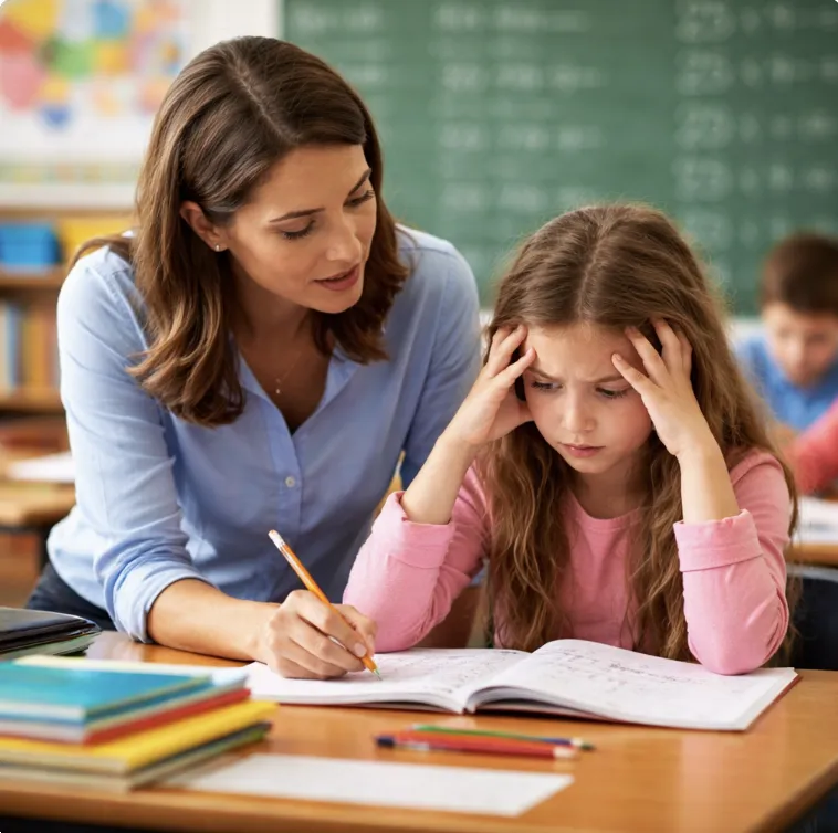 Illustration of a calm adult supporting a child to name their feelings and survival signals