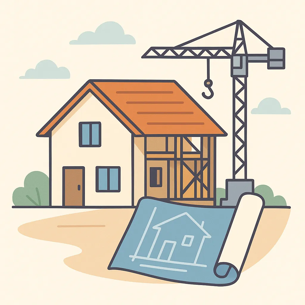 Apartment building with chart and coin illustration representing rental income