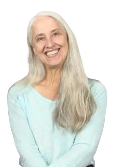 Megan, a professional therapeutic coach in Australia and online, smiling in blue