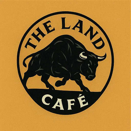 Land Café logo: stylized coffee cup with land contour lines