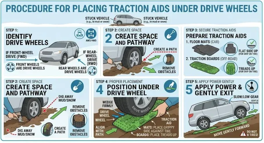 visual representation on how to pull your vehicle out of mud or ditch