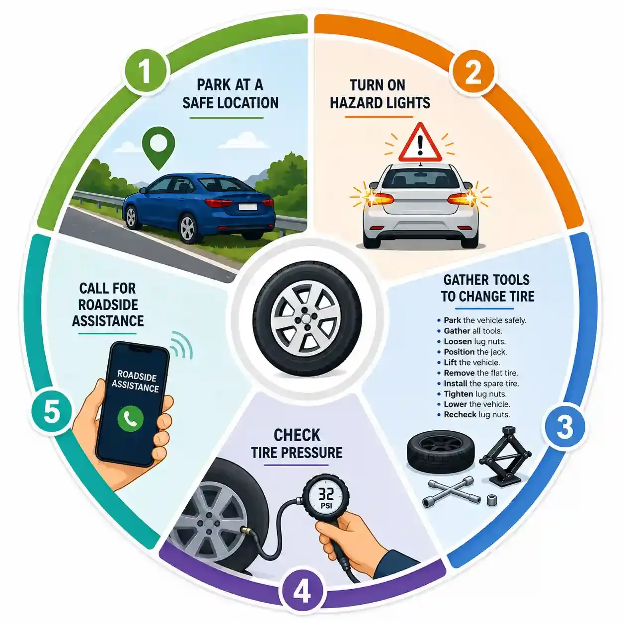 image depiction of what to do when your car gets flat