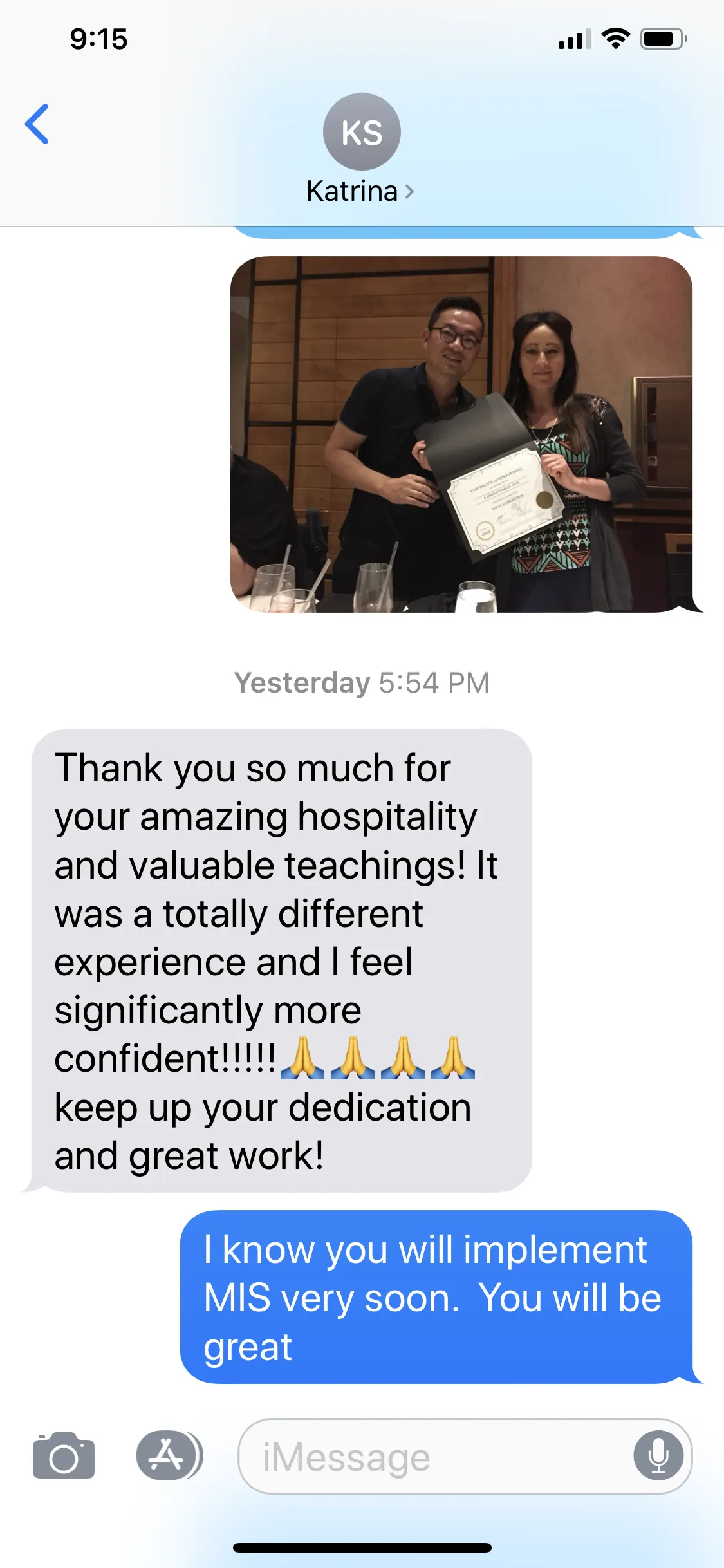 Client testimonial message
