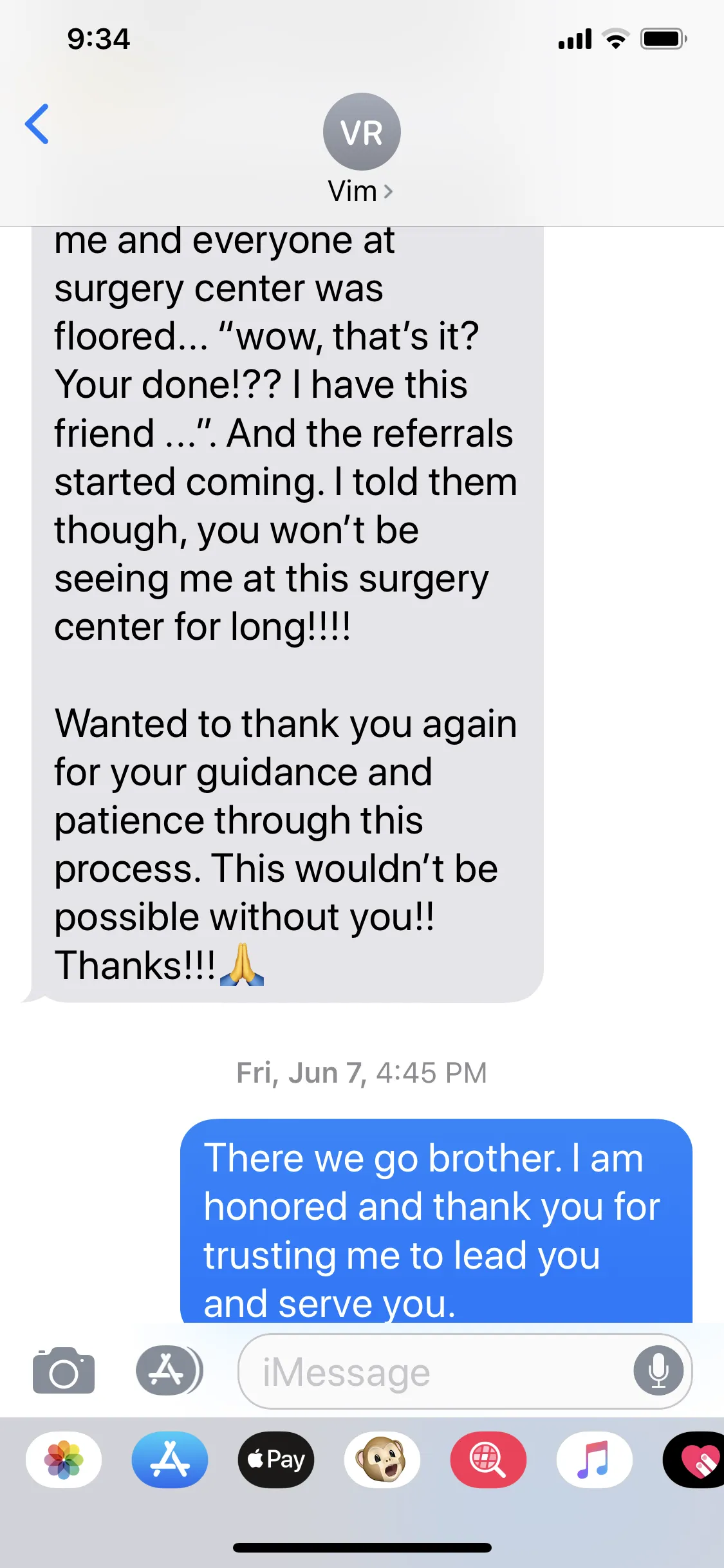 Client testimonial message