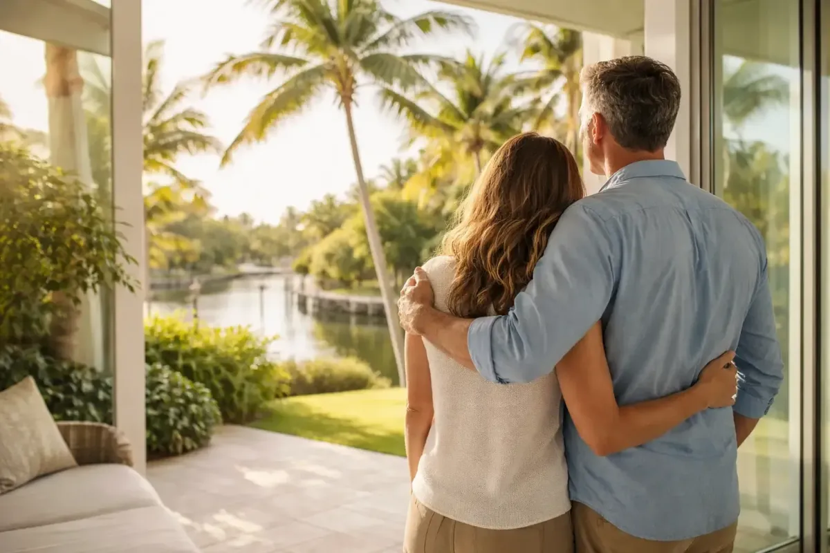 Homeowner in their mid-40s reviewing foreclosure paperwork at a kitchen table by natural window light.