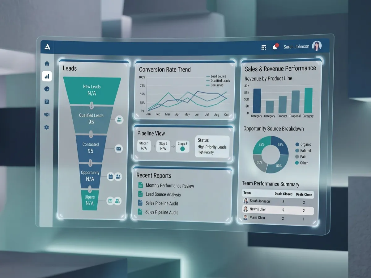Analytics dashboard consolidating reports from marketing, sales, and operations.