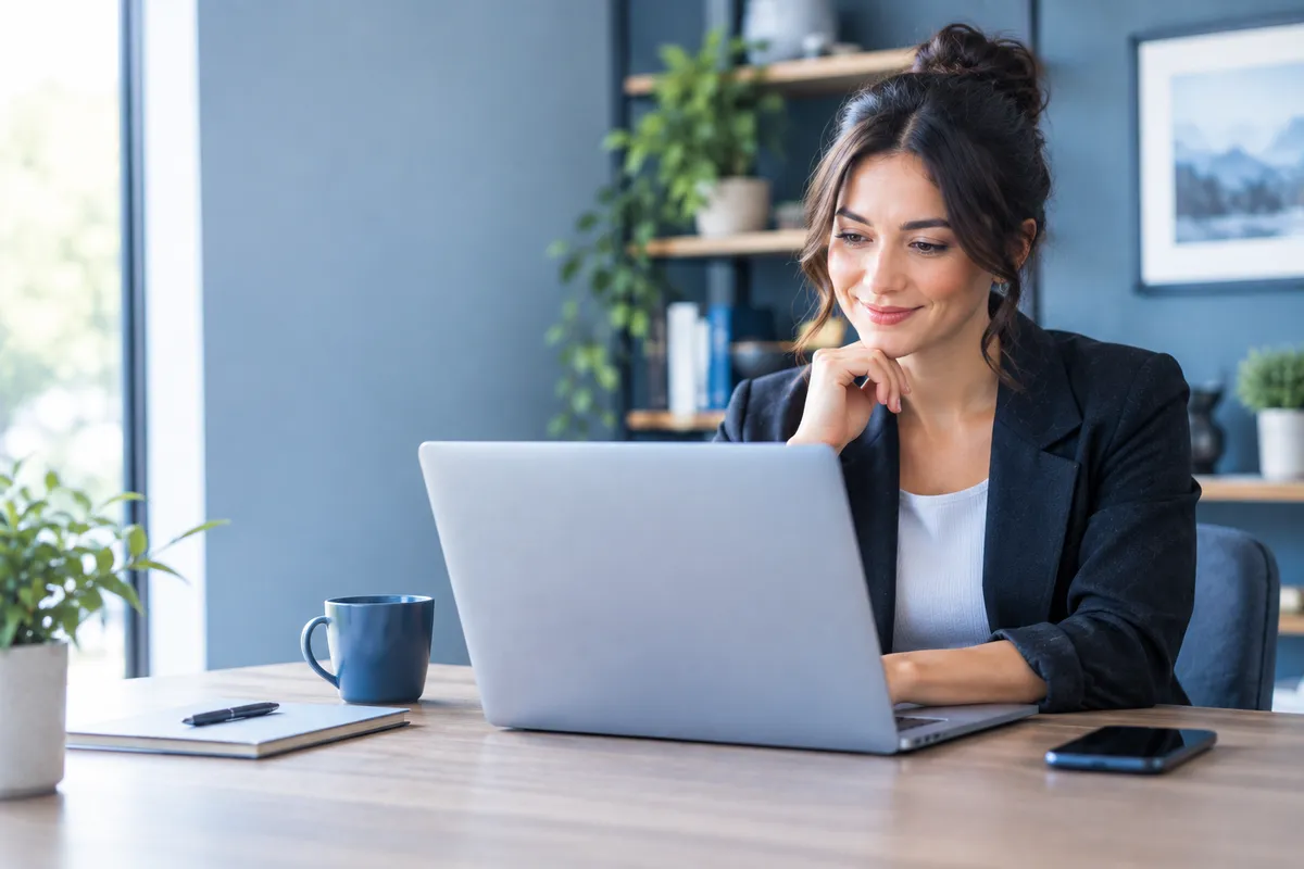 A small business owner reviewing advertising results on a laptop
